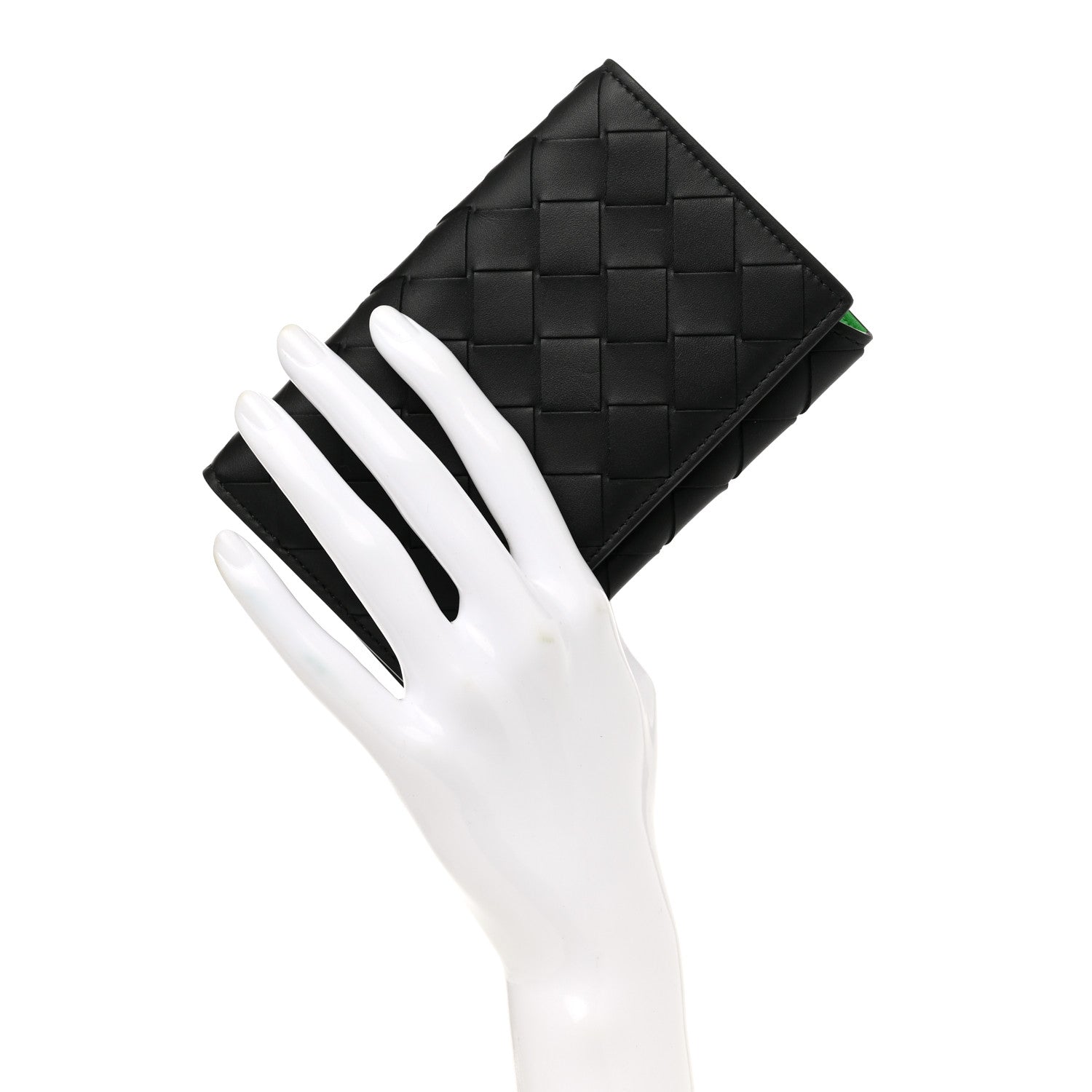 Bottega Veneta Calfskin Intrecciato Passport Case Black Grass 2 of 6