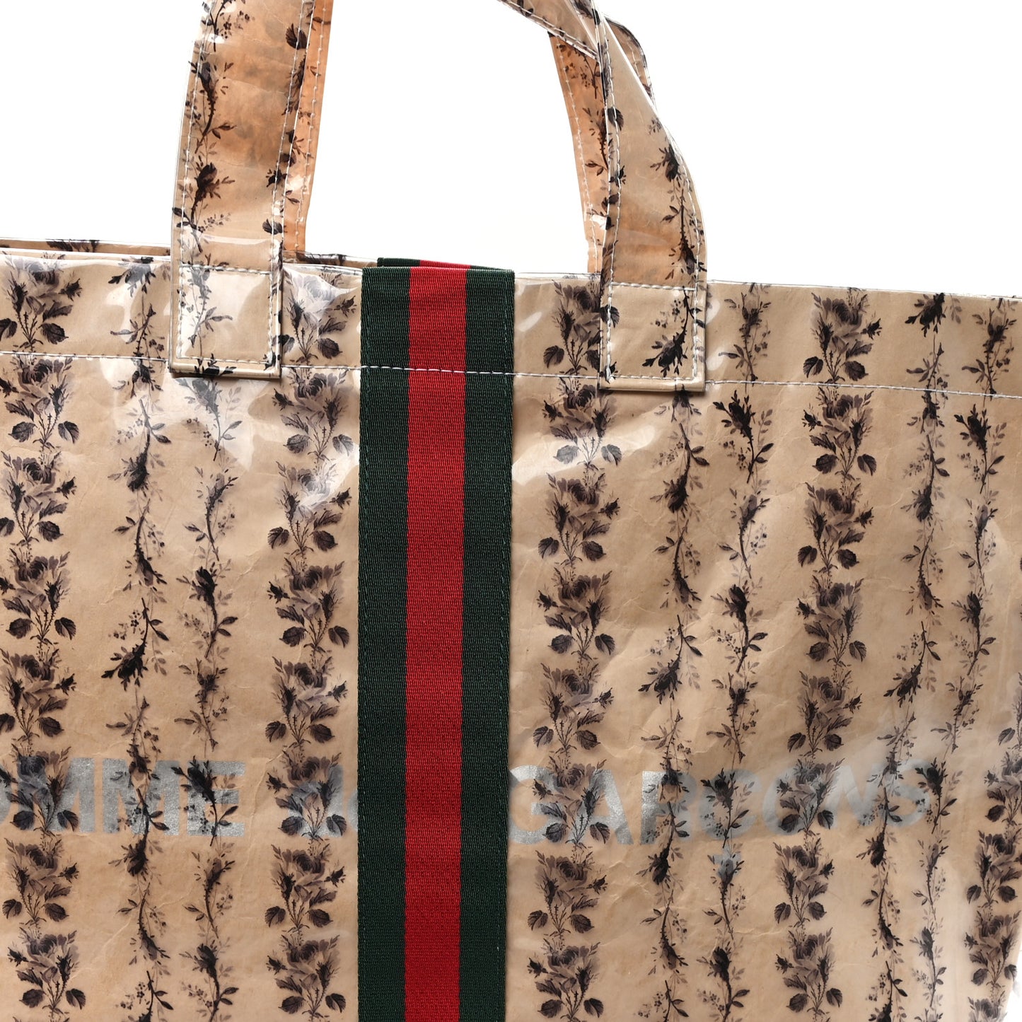 X COME DE GARCONS Plastic Web Floral Paper Shopper Tote