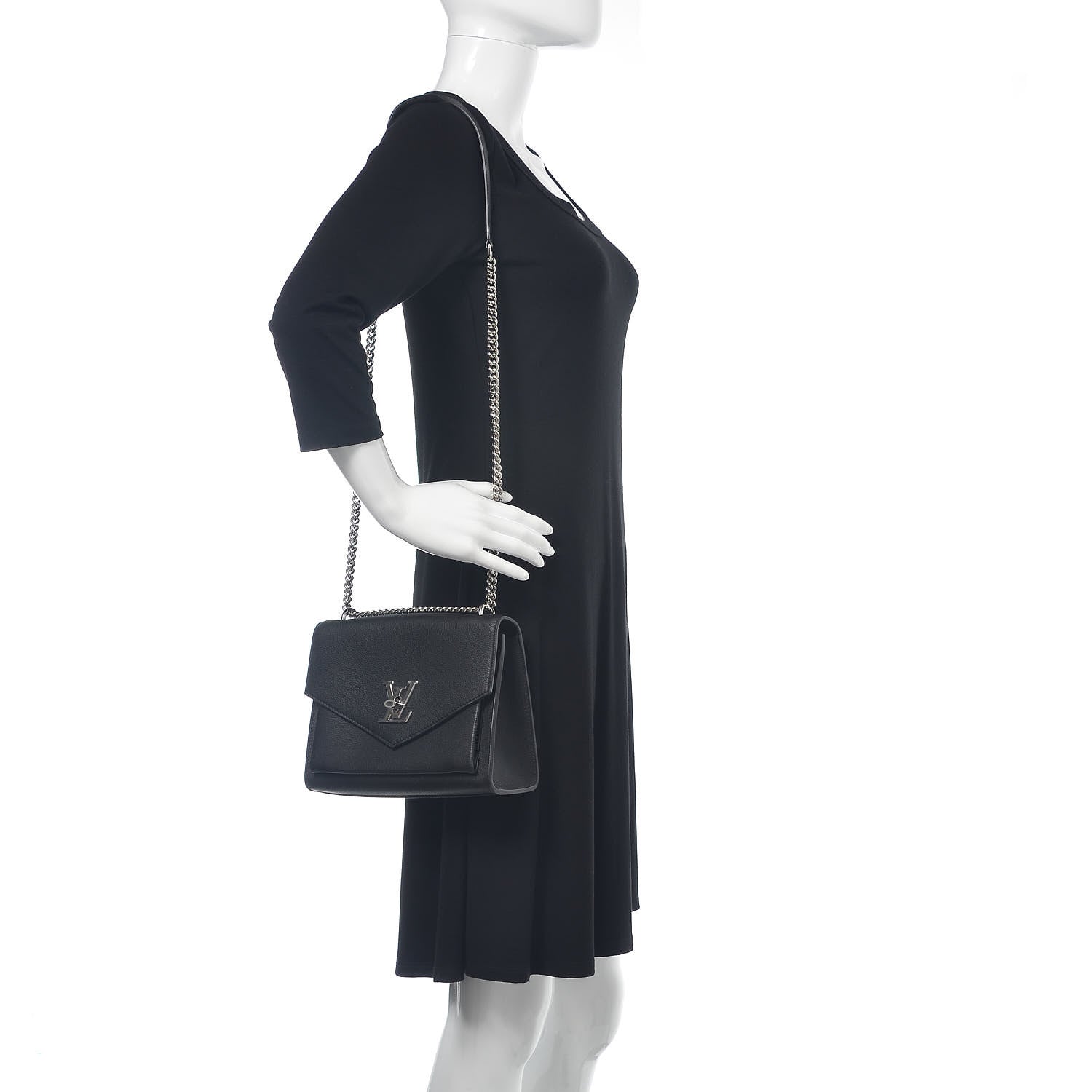 Louis Vuitton Soft Calfskin Mylockme Chain Bag BB Black 2 of 8