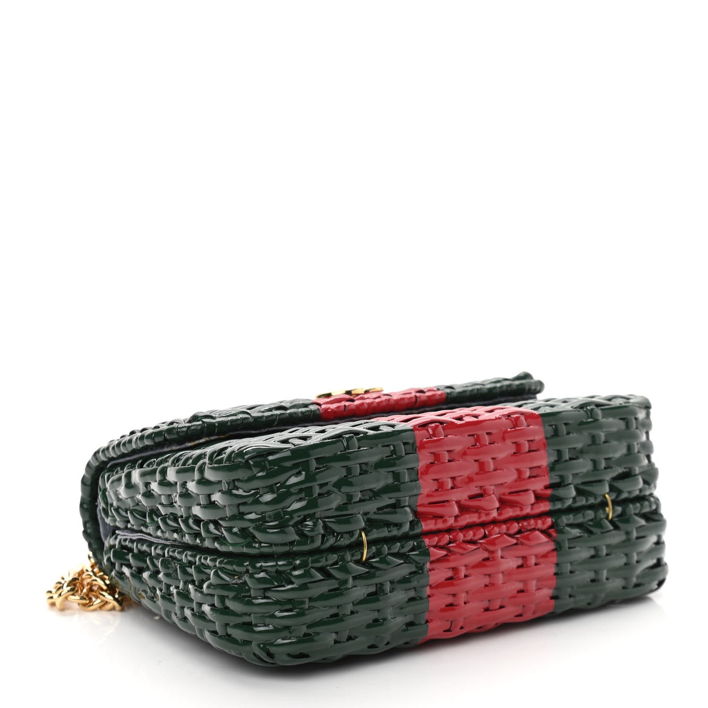 Glazed Wicker Stripe Mini Cestino Shoulder Bag Green