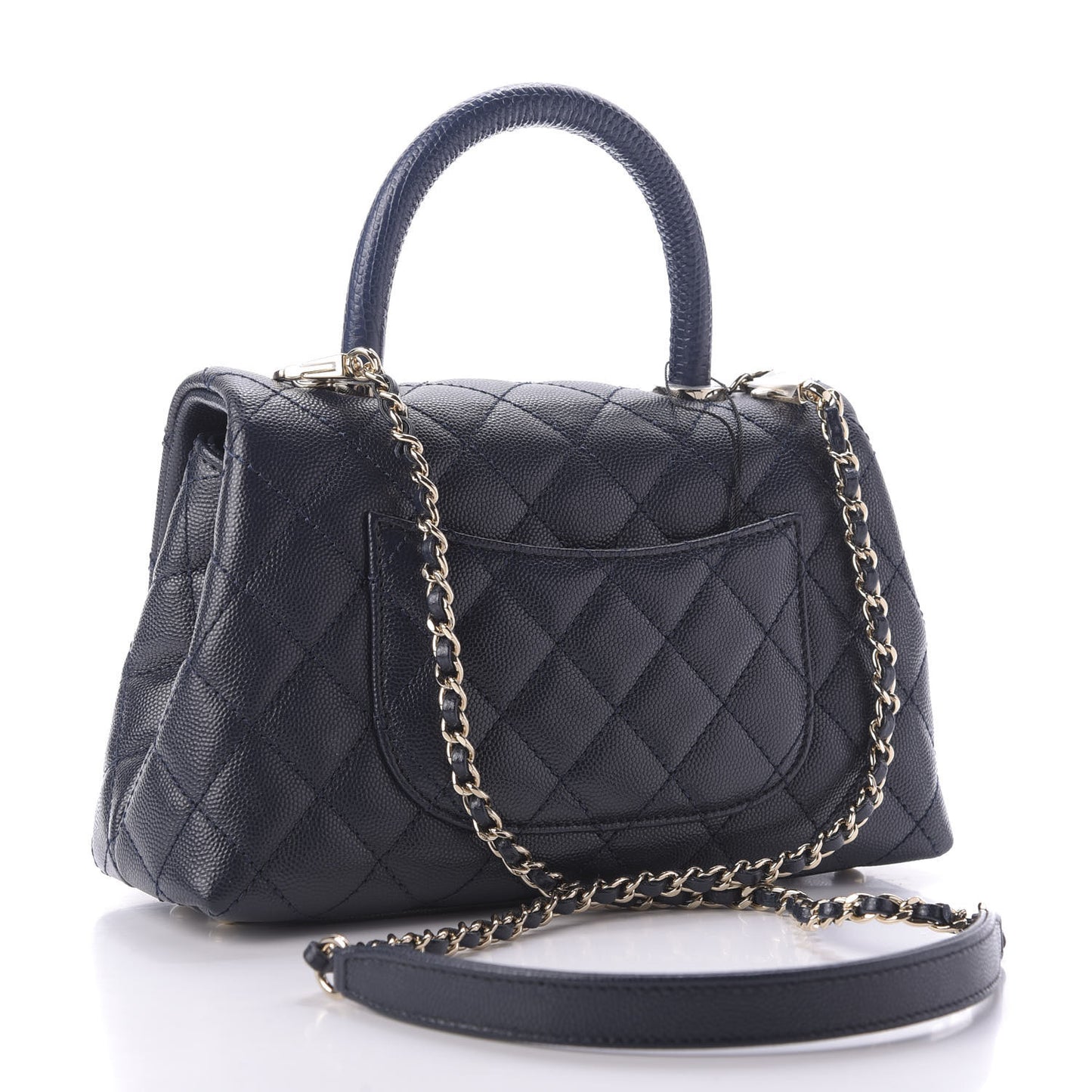 Caviar Quilted Lizard Embossed Mini Coco Handle Flap Navy Blue