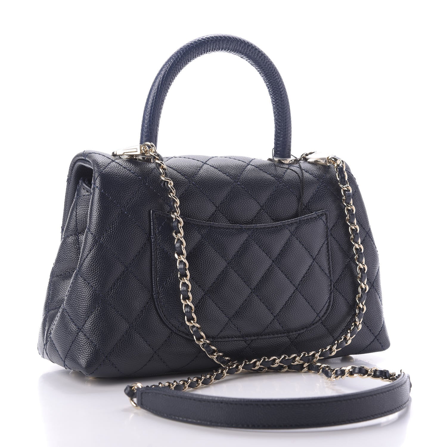 Chanel Caviar Quilted Lizard Embossed Mini Coco Handle Flap Navy Blue 3 of 9