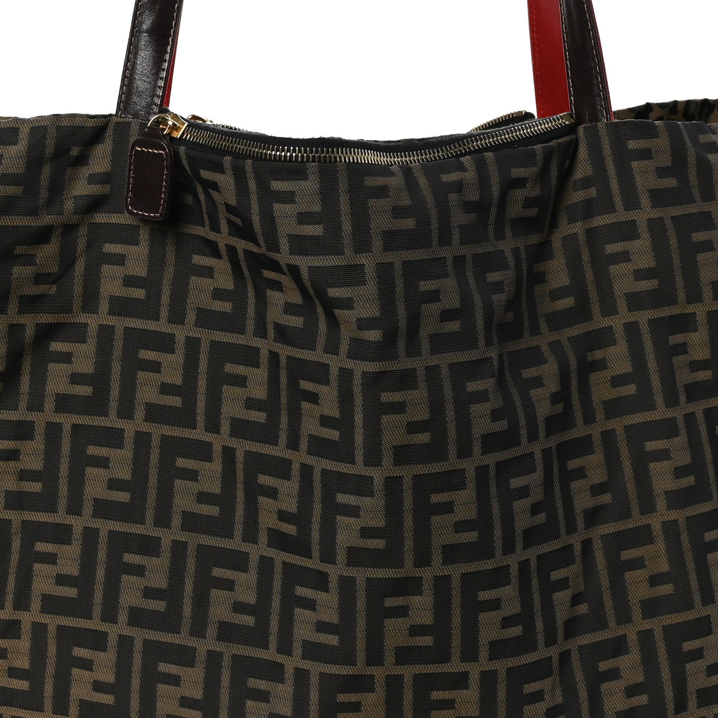 Zucca Leopard Print Reversible Shopping Tote Tobacco Brown Red
