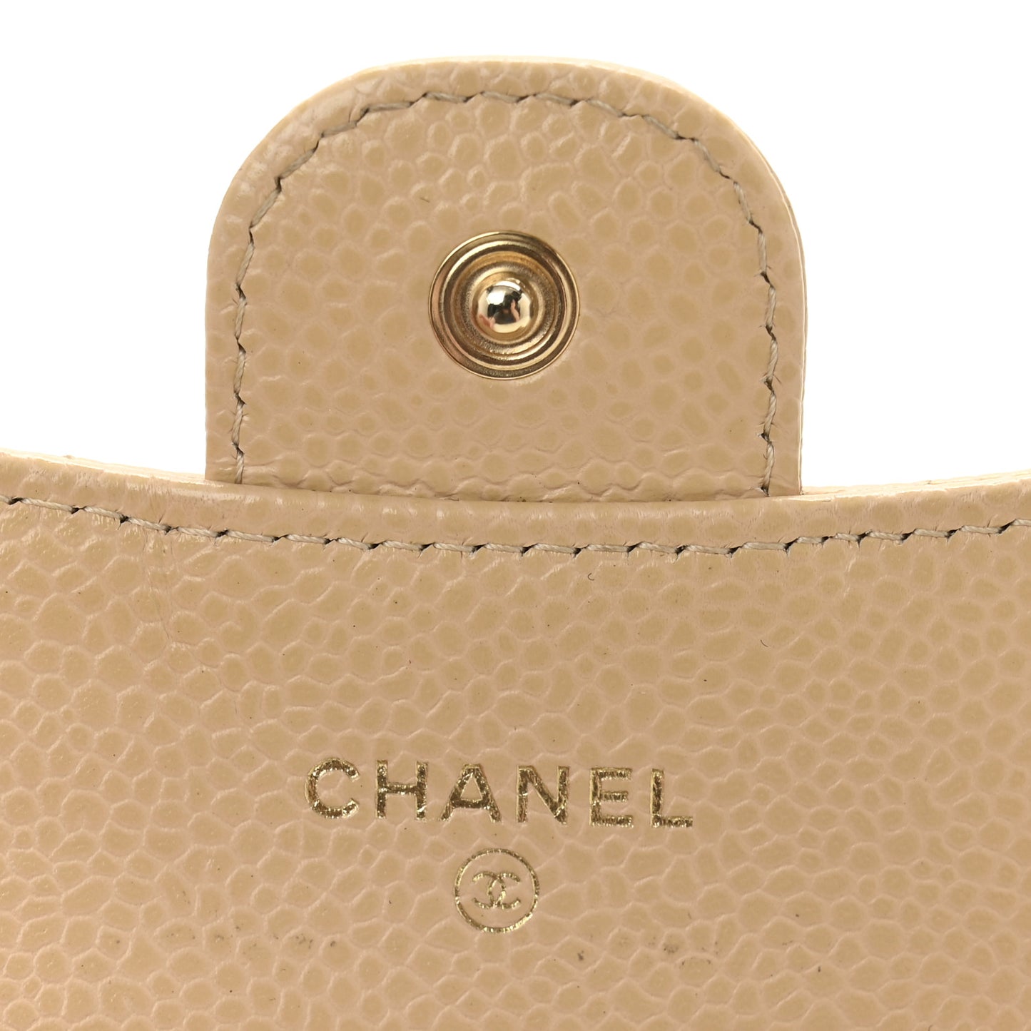 Caviar Quilted Flap Card Holder Wallet Beige