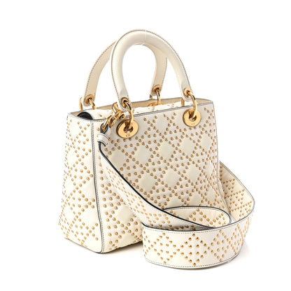 Christian Dior Calfskin Cannage Studded Medium Supple Lady Dior White 3 of 13