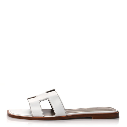 Hermes Box Calfskin Oran Sandals 38 White 1 of 8