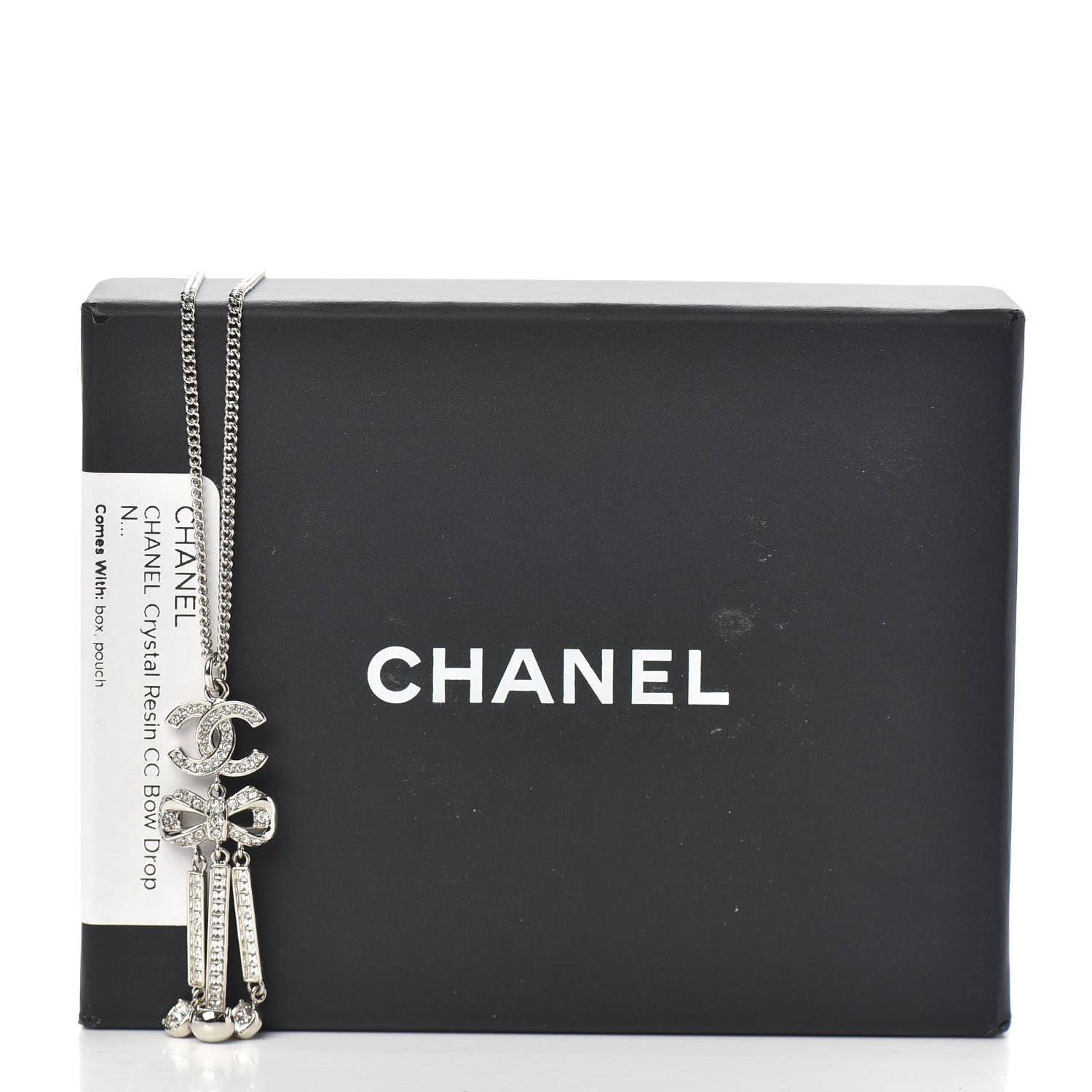 Chanel Crystal CC Bow Drop Necklace Silver 6 of 6