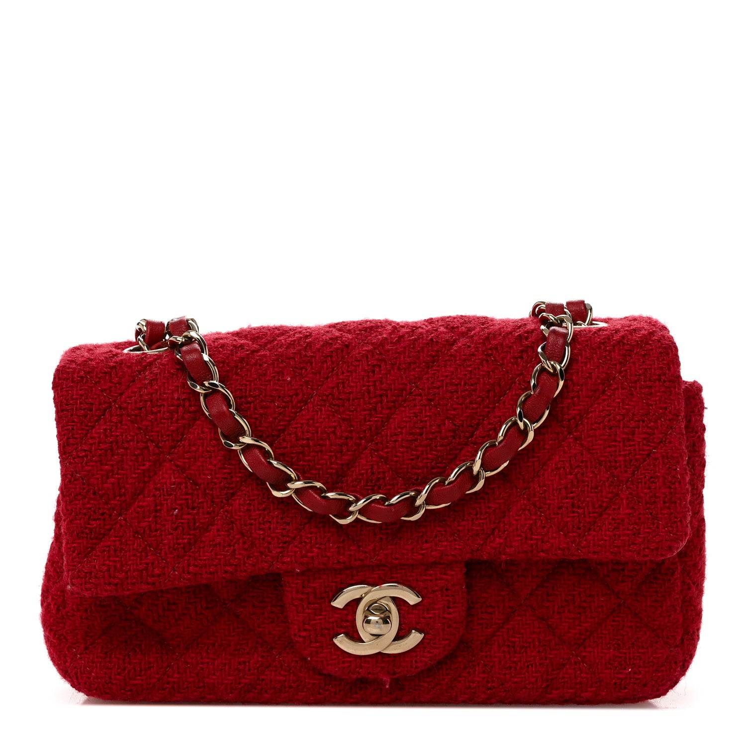 Chanel Tweed Quilted Mini Rectangular Flap Red 1 of 10