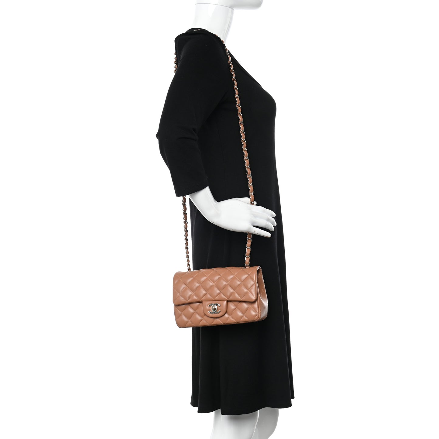 Lambskin Quilted Mini Rectangular Flap Brown