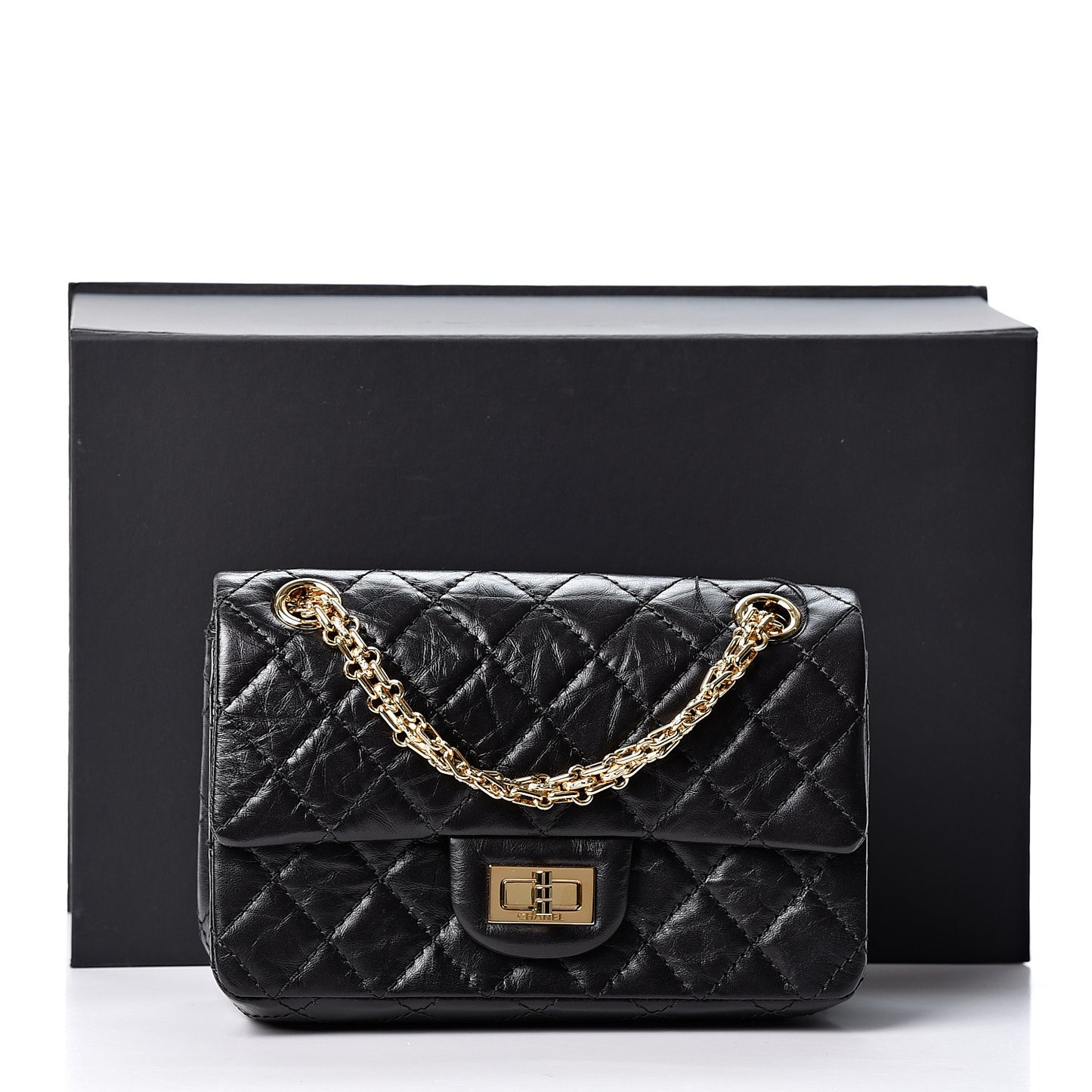 Aged Calfskin Quilted 2.55 Reissue Mini Flap Black
