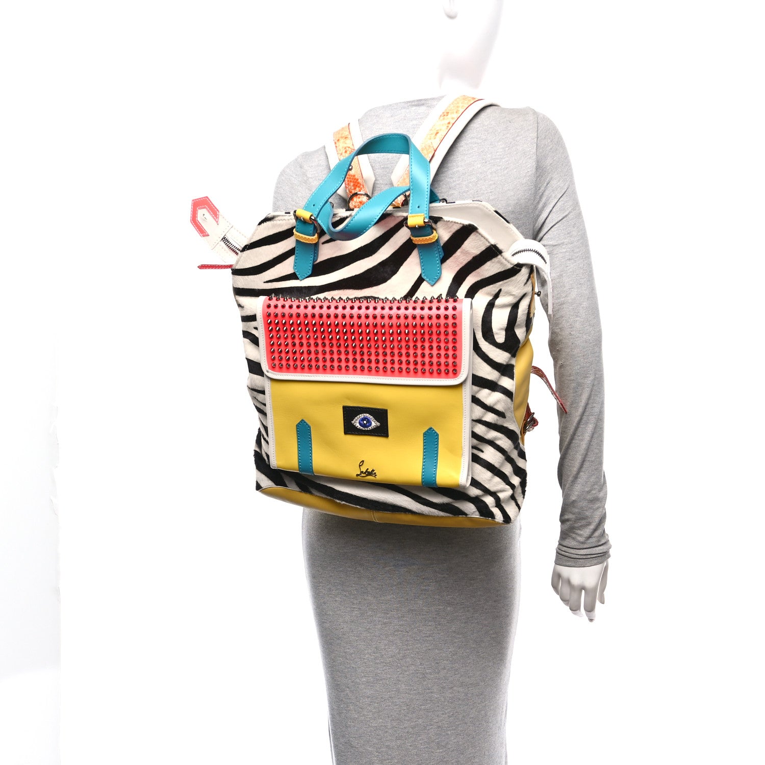 Christian Louboutin Pony Hair Calfskin Snakeskin Spikes Zebra Print Syd Backpack Multicolor 2 of 11