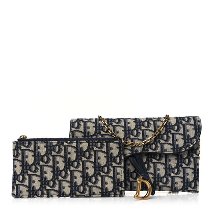 Christian Dior Oblique Saddle Chain Long Wallet Blue 1 of 10