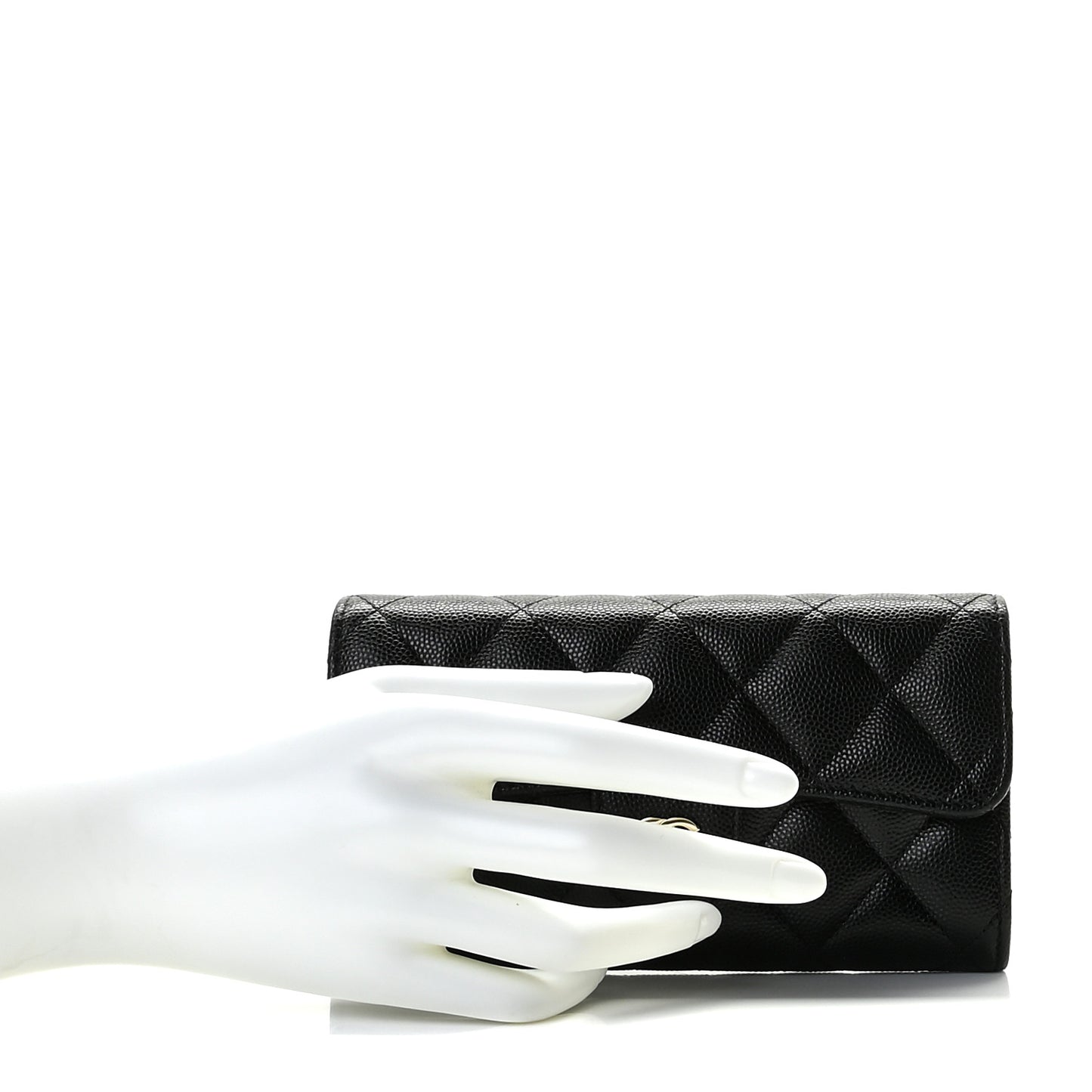 Caviar Quilted Medium Gusset Flap Wallet Black