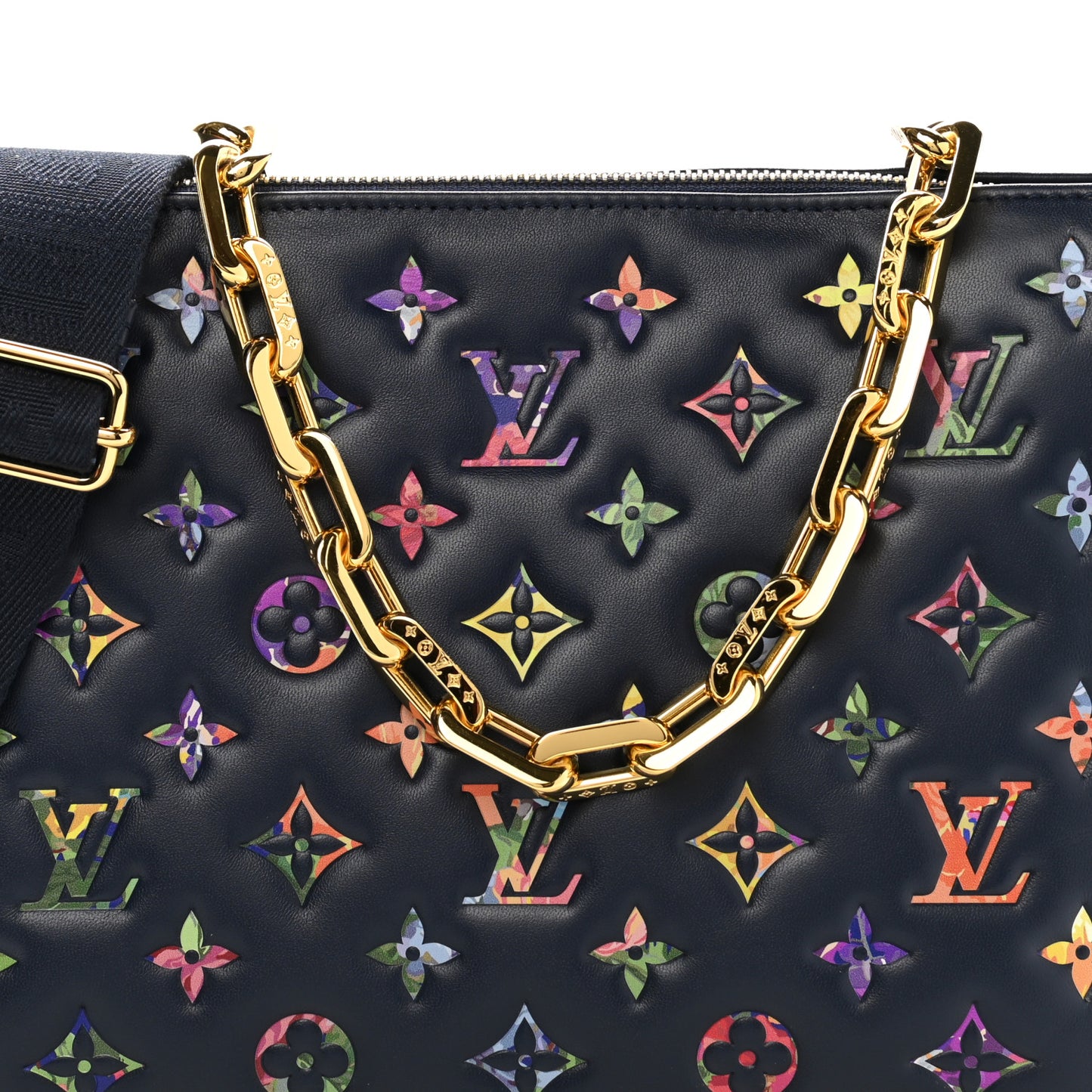 Lambskin Embossed Monogram LV Garden Coussin PM Navy