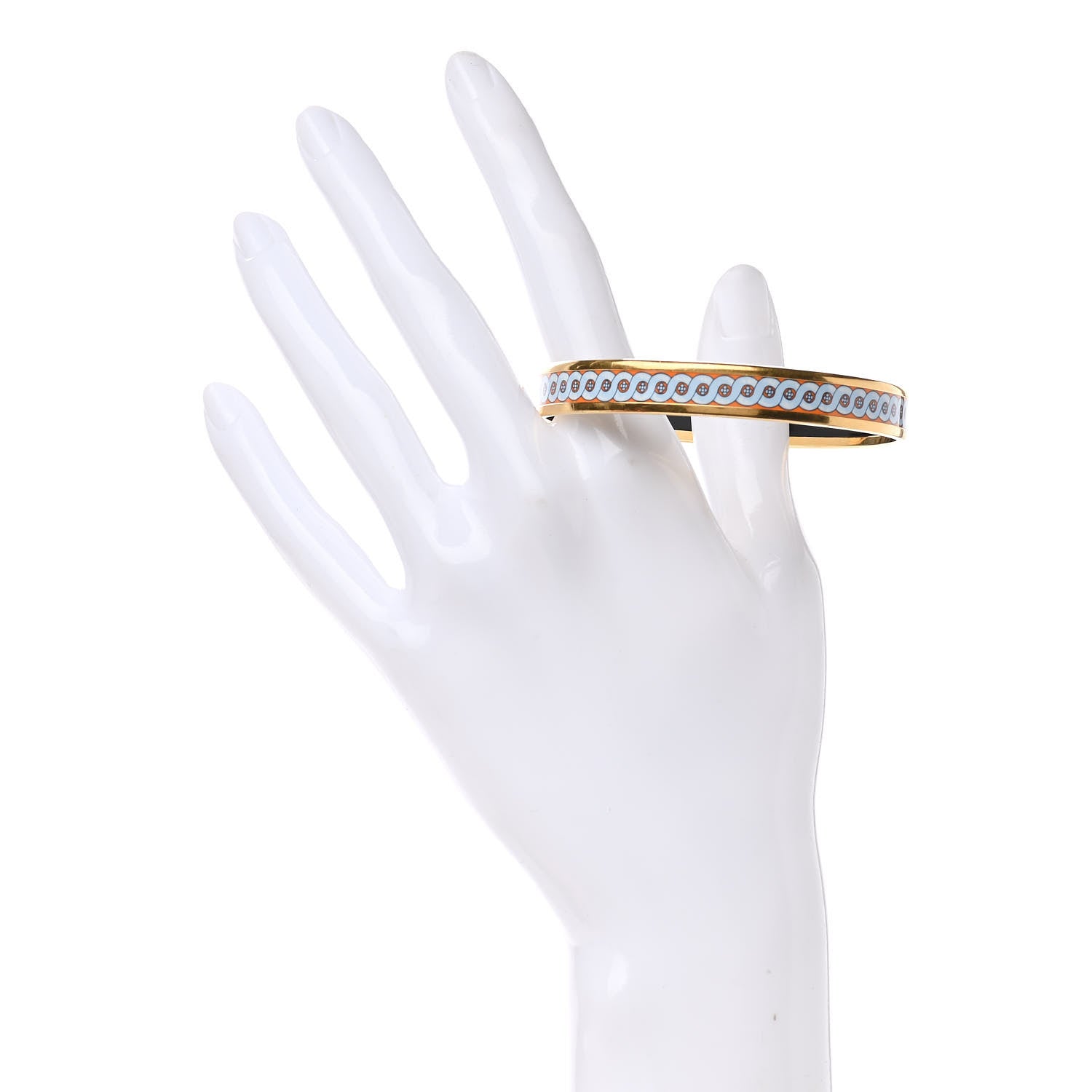 Hermes Enamel Printed Bride De Cour Narrow Bracelet 65 Orange Bleu 2 of 6