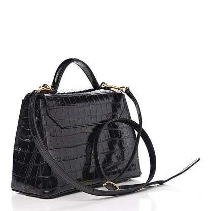 Mulberry Calfskin Crocodile Embossed Mini Seaton Black 3 of 20
