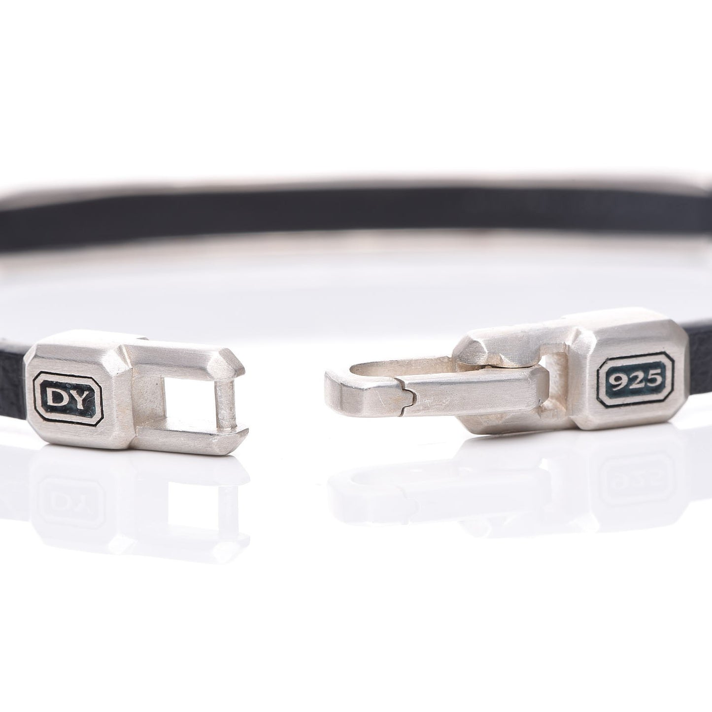 Sterling Silver Black Diamond Leather Mens 4mm Streamline ID Bracelet