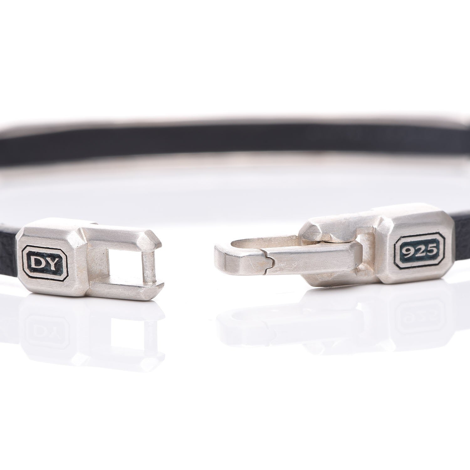 David Yurman Sterling Silver Black Diamond Leather Mens 4mm Streamline ID Bracelet 5 of 5