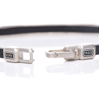David Yurman Sterling Silver Black Diamond Leather Mens 4mm Streamline ID Bracelet 5 of 5