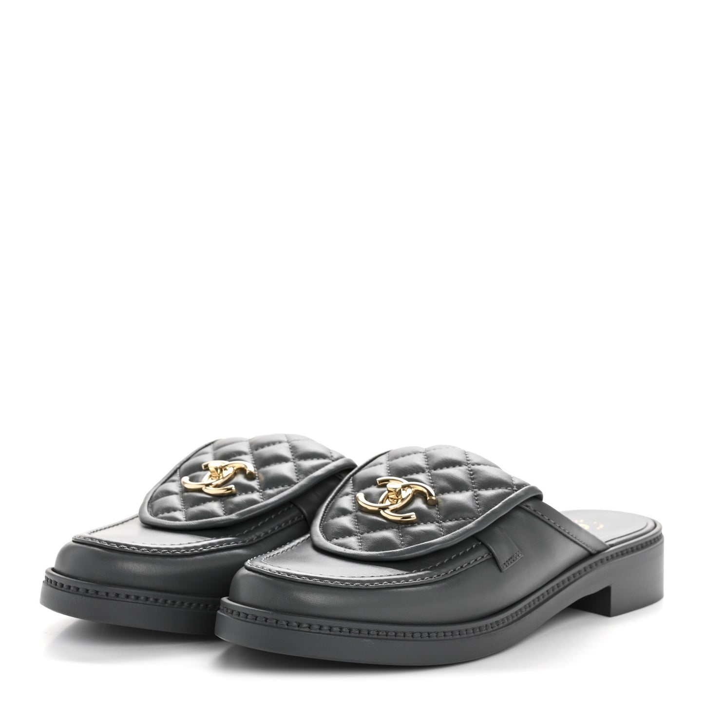Lambskin Quilted CC Turnlock Mules 39 Grey