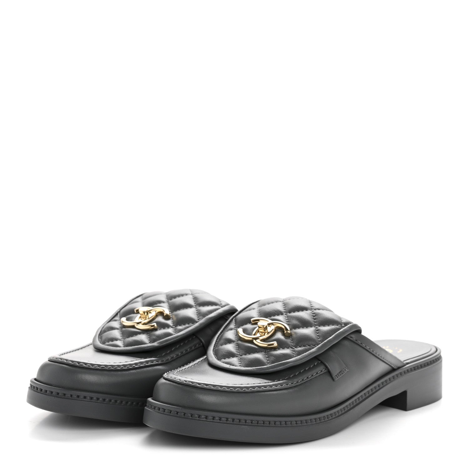 Chanel Lambskin Quilted CC Turnlock Mules 39 Grey 4 of 9