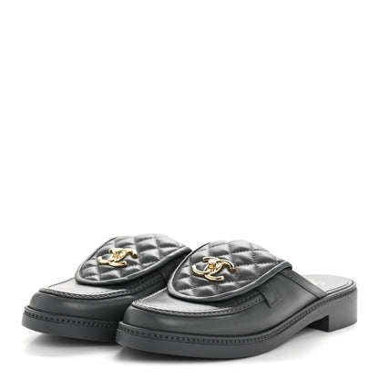 Chanel Lambskin Quilted CC Turnlock Mules 39 Grey 4 of 9