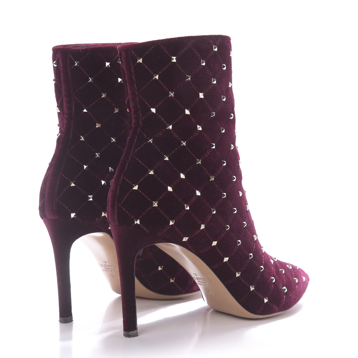 Velvet Rockstud Spike Court Ankle Booties 36 Rubino