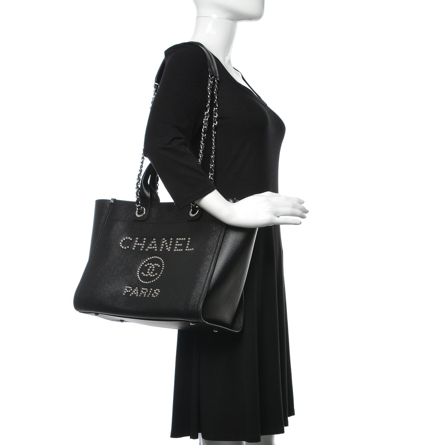 Caviar Small Studded Deauville Tote Black