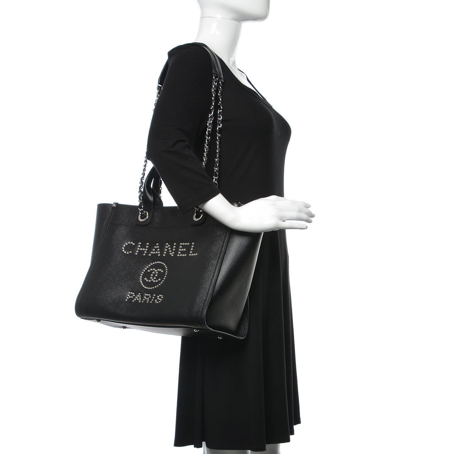Chanel Caviar Small Studded Deauville Tote Black 2 of 14