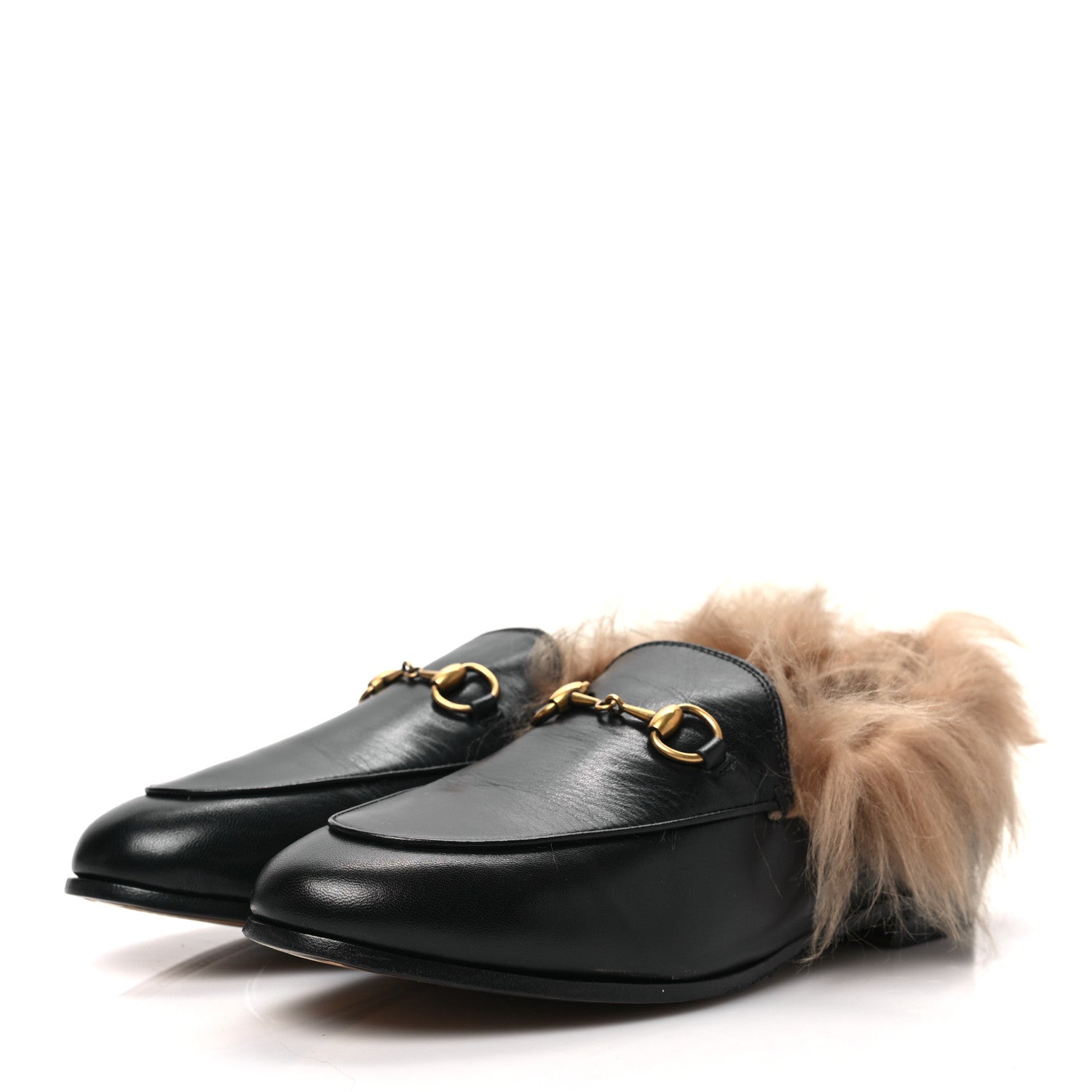 Gucci Malaga Kid Fur Womens Jordaan Loafers 37 Black Natural 3 of 8