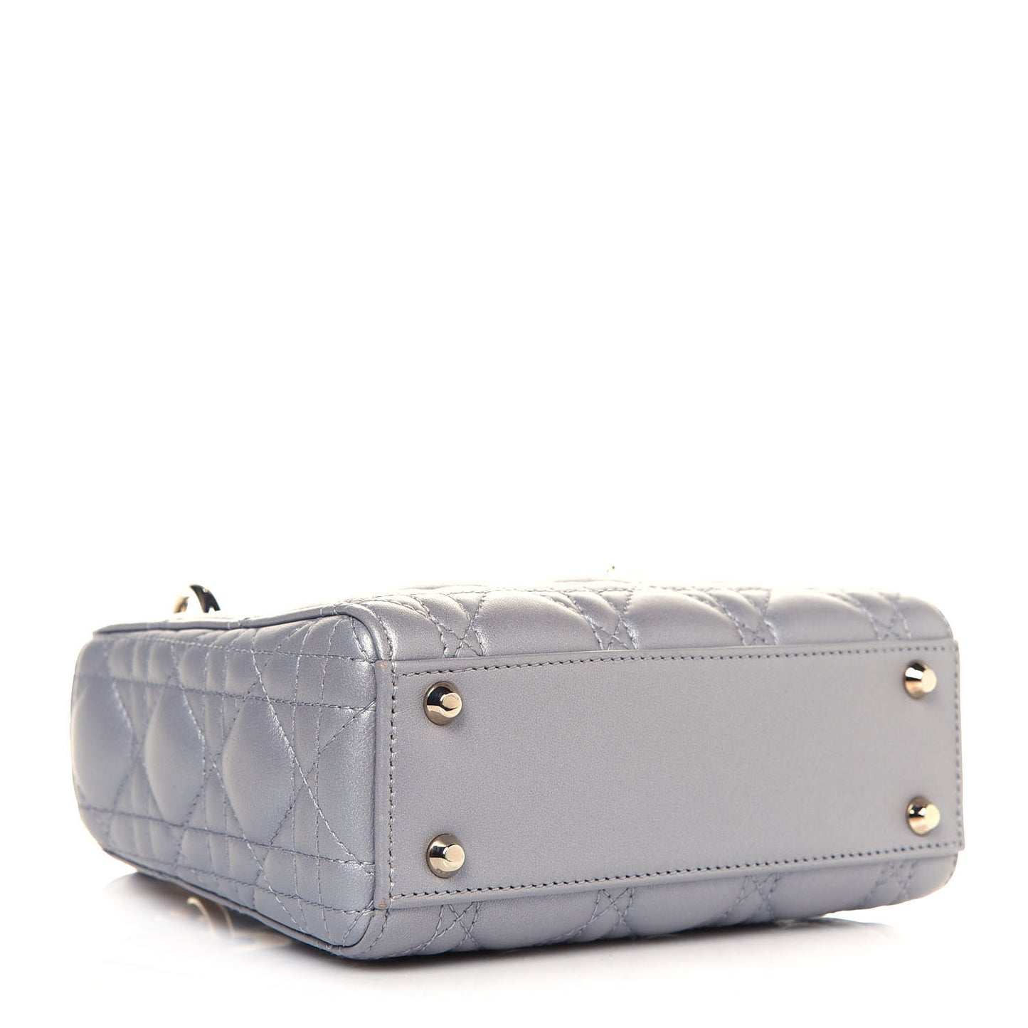 Metallic Lambskin Cannage Mini Lady Dior Grey