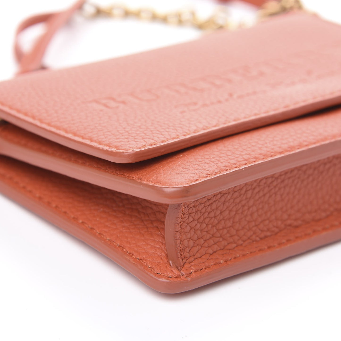 Calfskin Logo Embossed Chain Wallet Orange