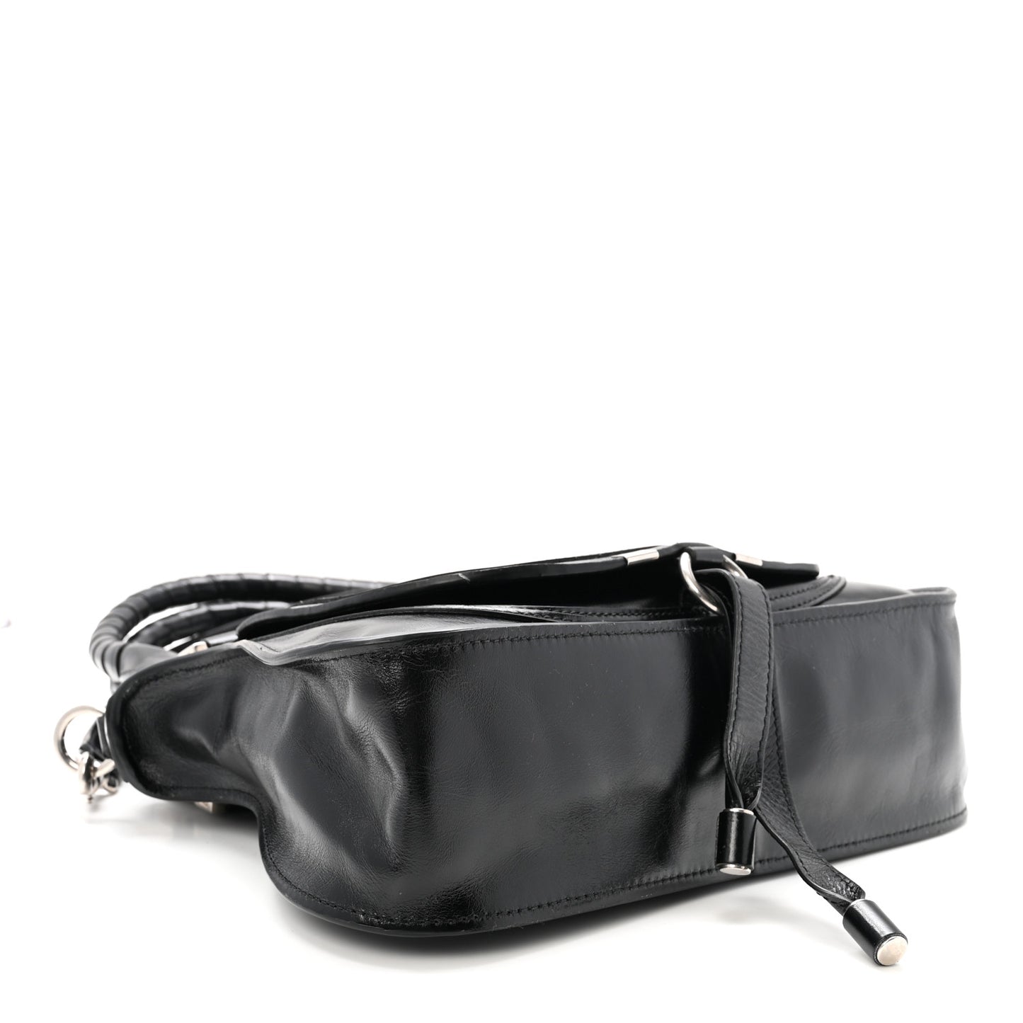 Shiny Grained Calfskin Small Marcie Bag Black