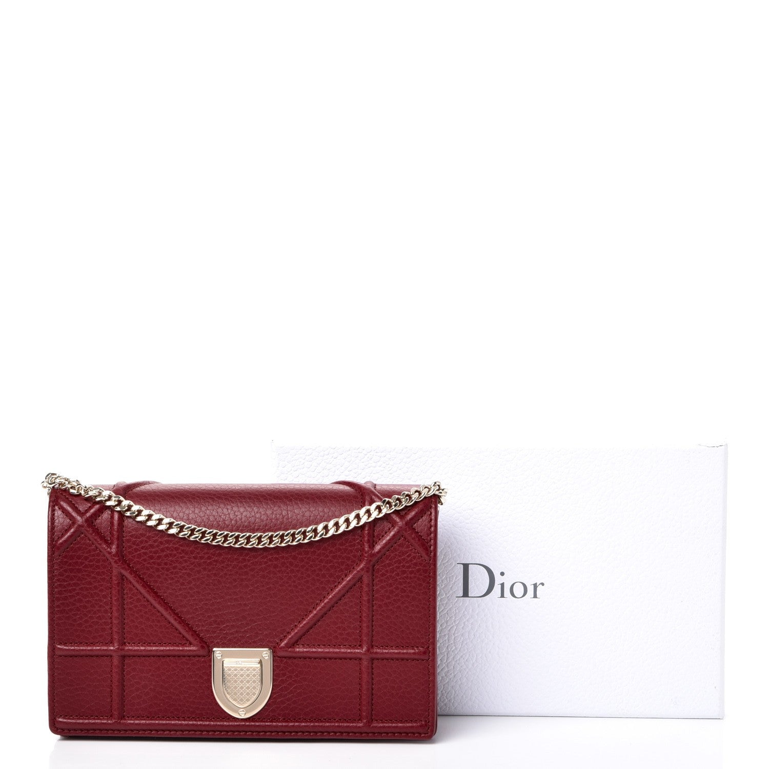 Christian Dior Grained Calfskin Diorama Wallet on Chain Pouch Burgundy 12 of 12