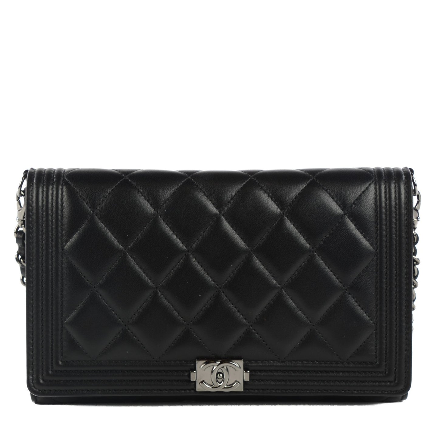 Lambskin Quilted Boy Wallet On Removable Chain WOC Black