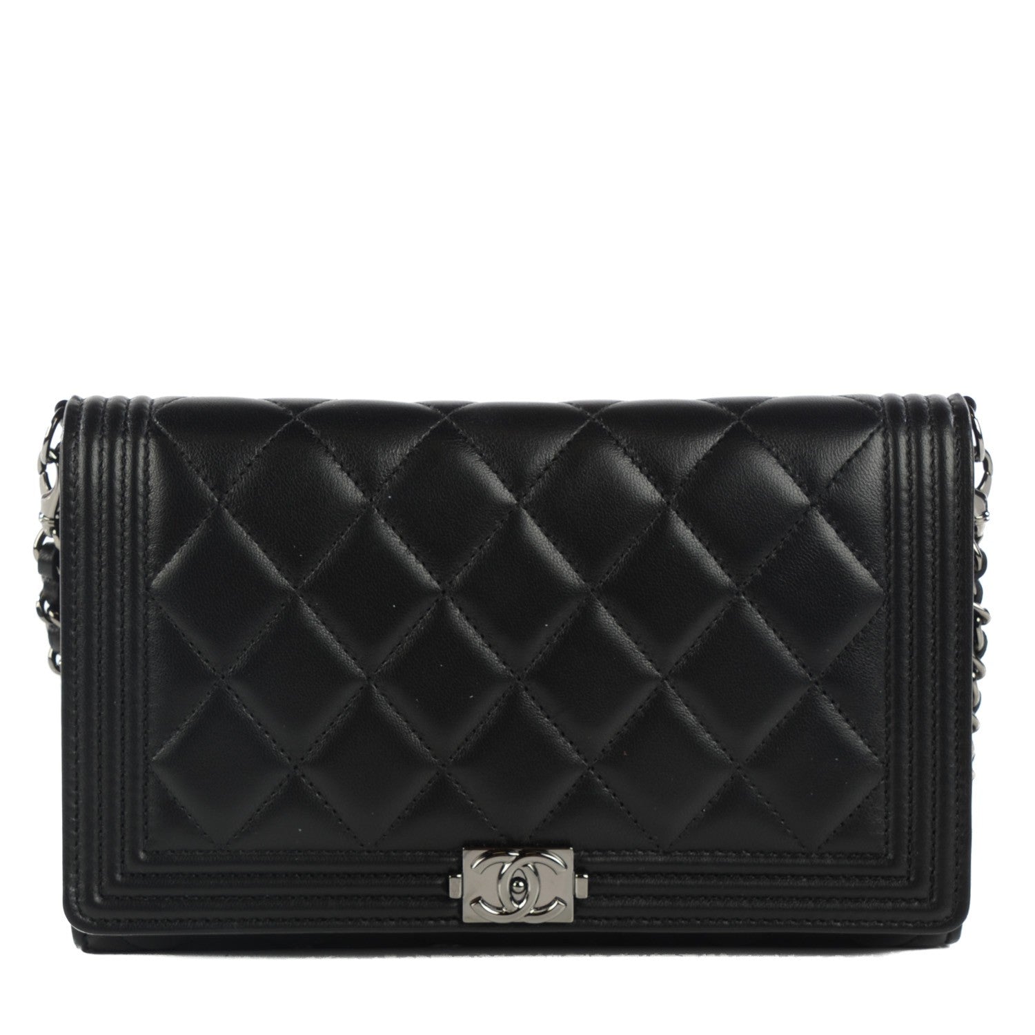Chanel Lambskin Quilted Boy Wallet On Removable Chain WOC Black 1 of 8