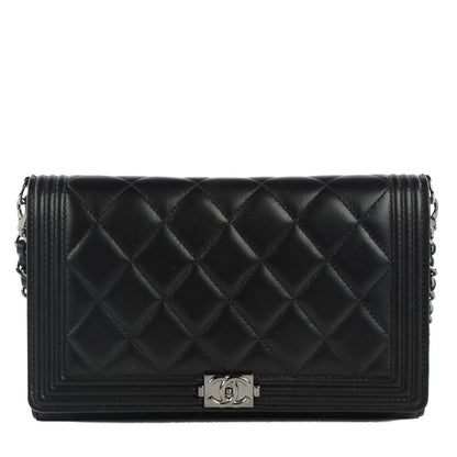 Chanel Lambskin Quilted Boy Wallet On Removable Chain WOC Black 1 of 8