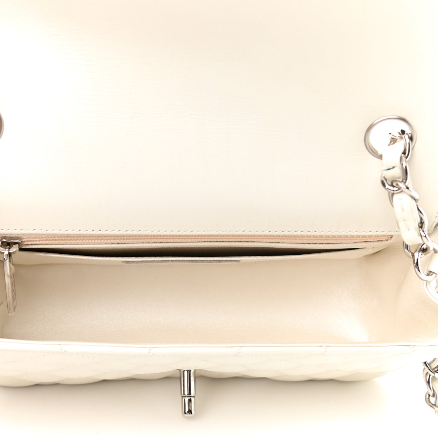 Calfskin Quilted Mini Rectangular Flap White