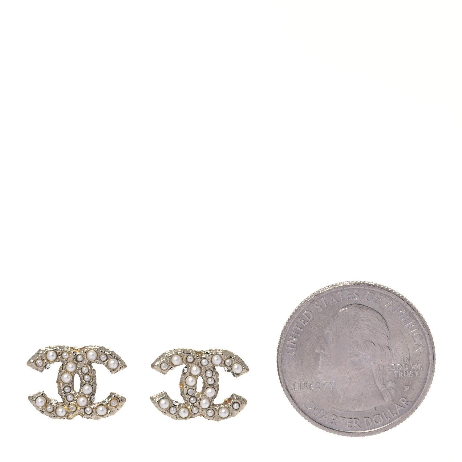Chanel Pearl Crystal CC Earrings Light Gold 2 of 4