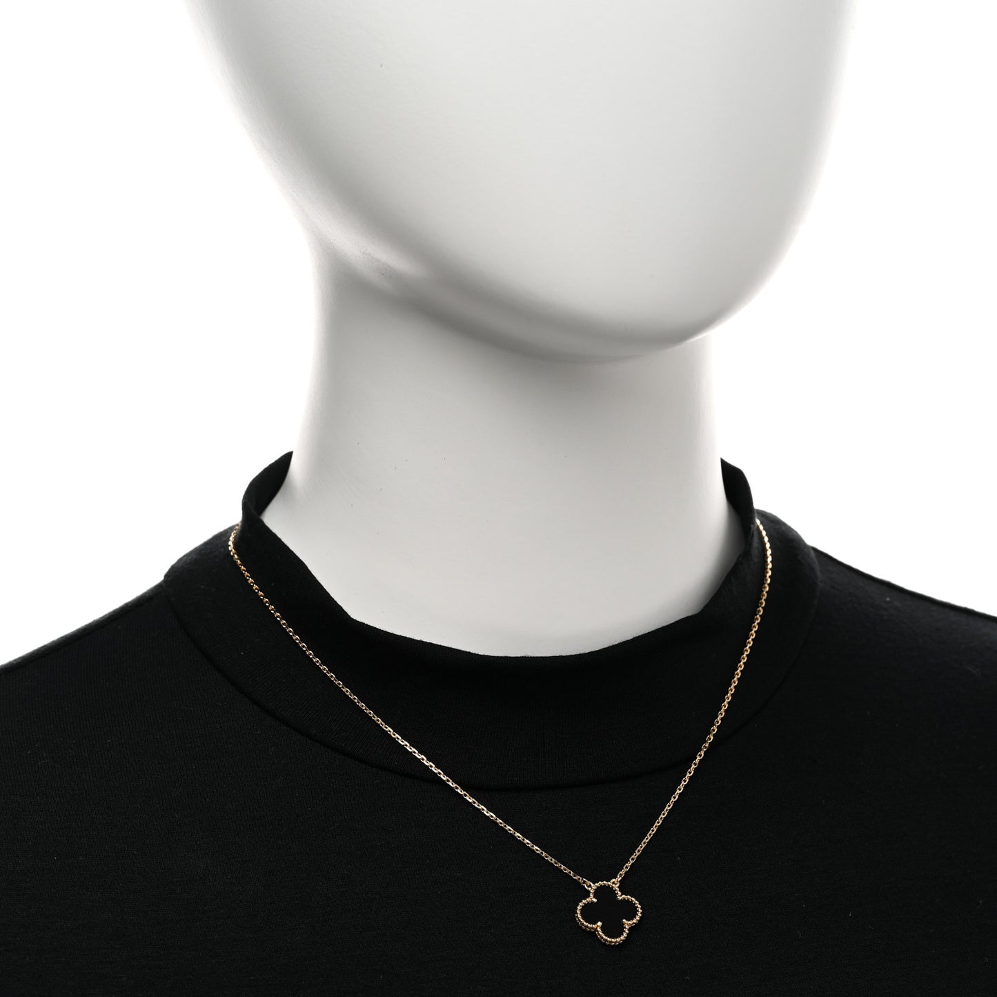 18K Yellow Gold Black Onyx Vintage Alhambra Pendant Necklace