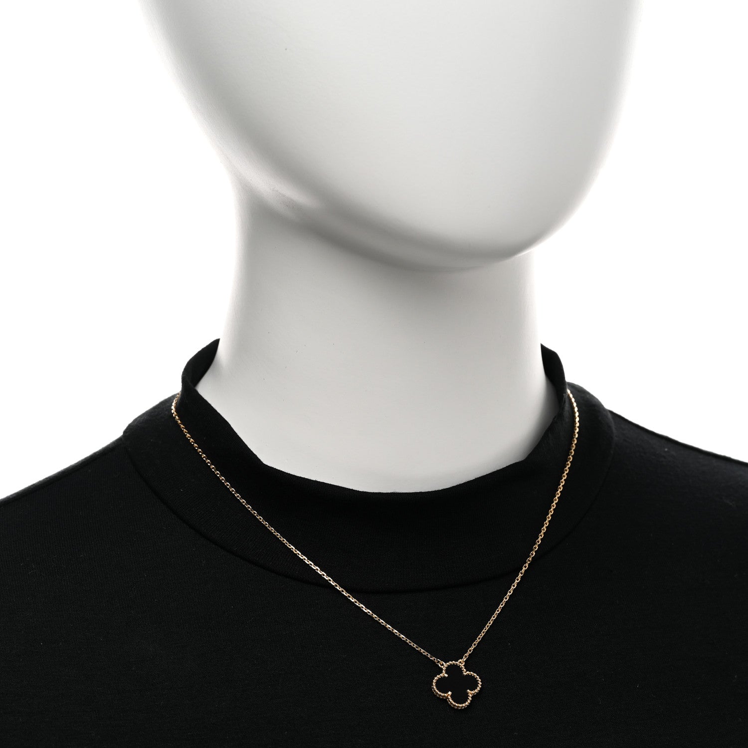 Van Cleef & Arpels 18K Yellow Gold Black Onyx Vintage Alhambra Pendant Necklace 2 of 5
