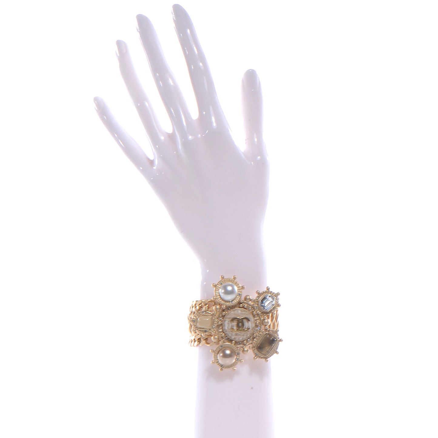 Stone Pearl Maltese Chain CC Bracelet Gold