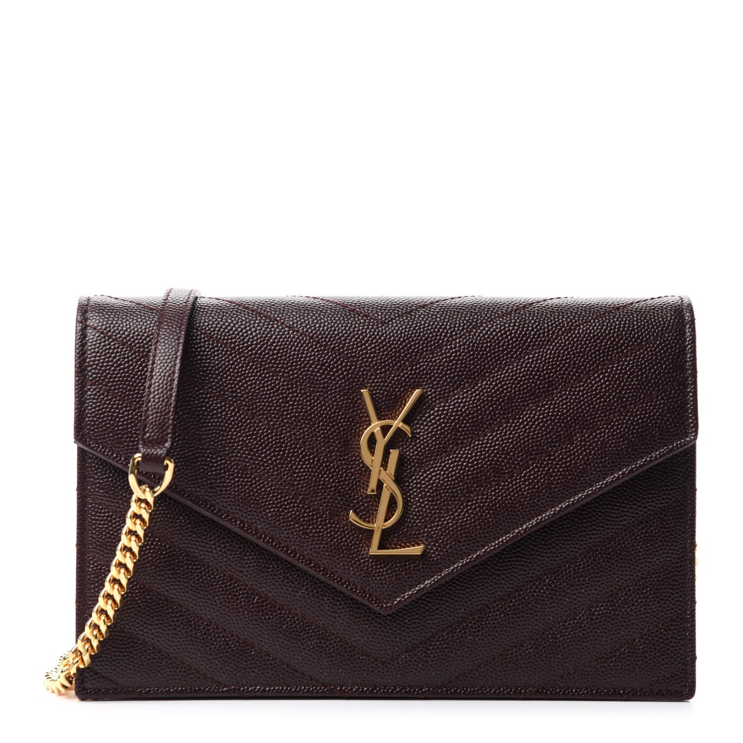 Saint Laurent Grain De Poudre Matelasse Chevron Monogram Envelope Chain Wallet Amaranto 1 of 10