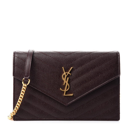 Saint Laurent Grain De Poudre Matelasse Chevron Monogram Envelope Chain Wallet Amaranto 1 of 10