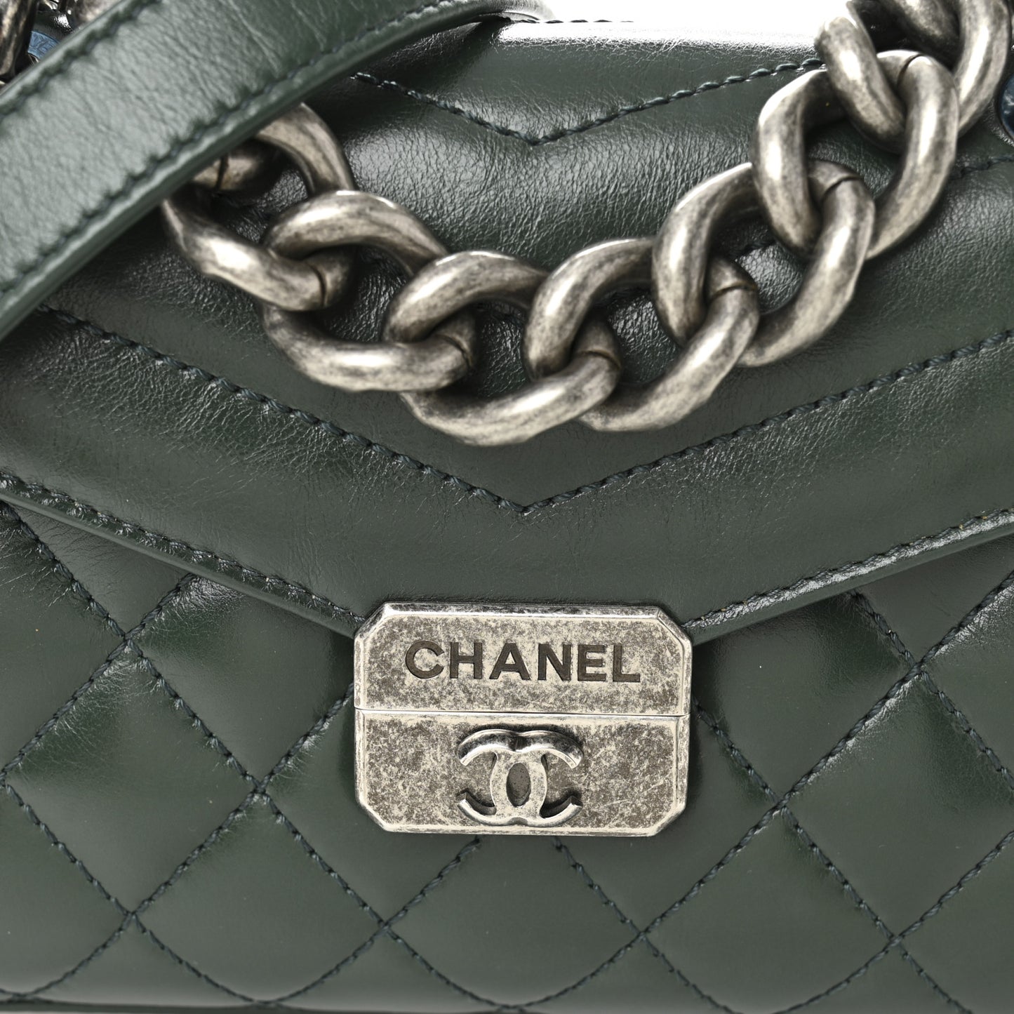 Shiny Calfskin Quilted Mad About Quilting Mini Flap Dark Green