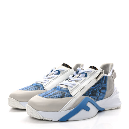 Fendi Elaphe Vitello Fabric FF Mens Fendi Flow Low Top Sneakers 10 True Blue Ghiaccio Tabacco Black 3 of 9