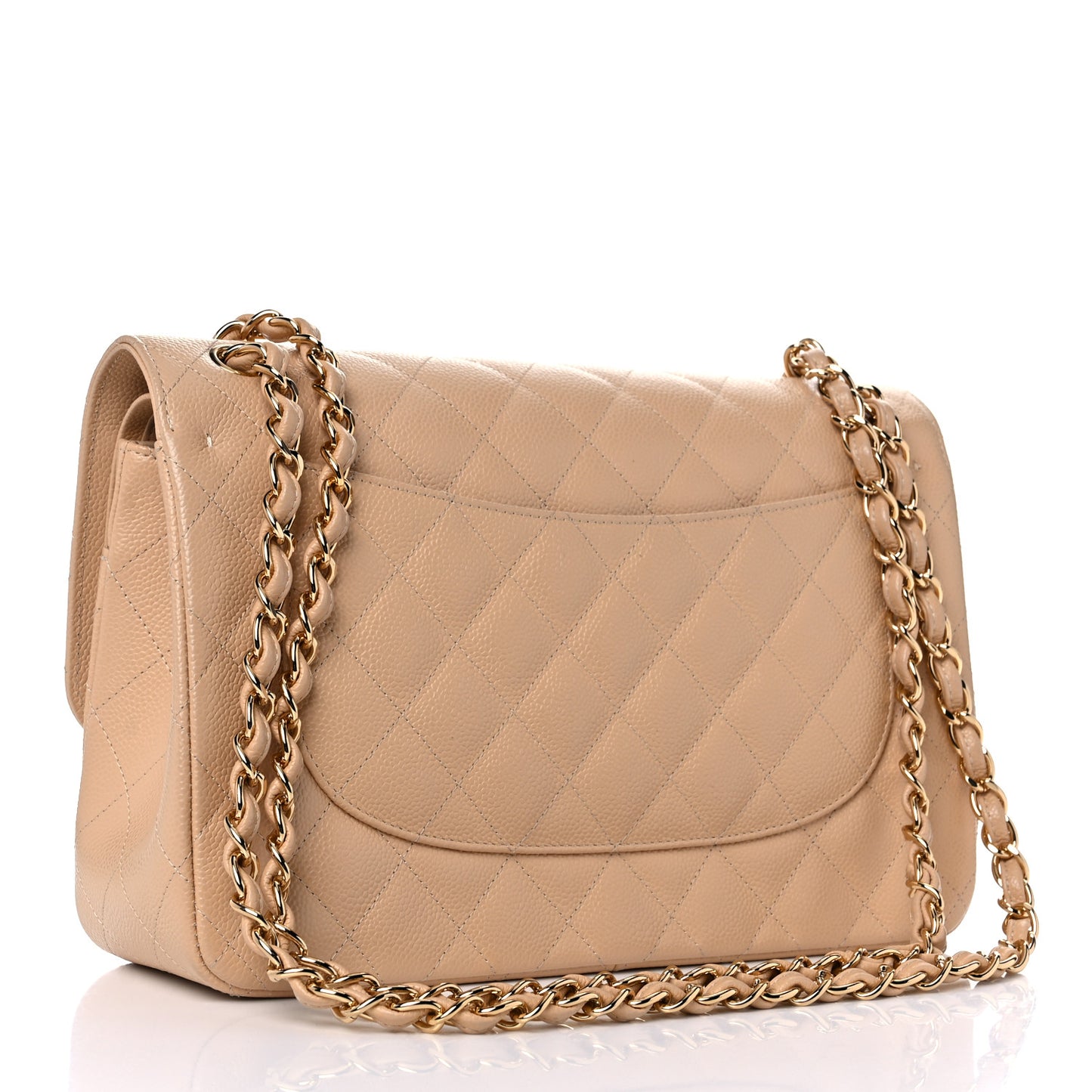 Caviar Quilted Jumbo Double Flap Beige Clair