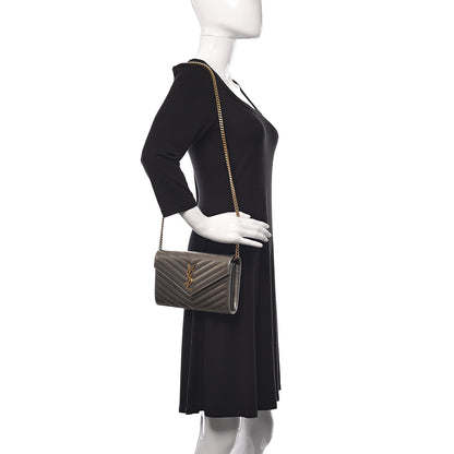 Saint Laurent Iridescent Grain De Poudre Matelasse Chevron Monogram Chain Wallet Gold 2 of 12