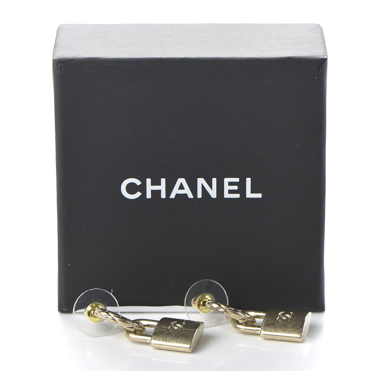 Chanel Metal Lock Drop Earrings Light Gold 5 of 5