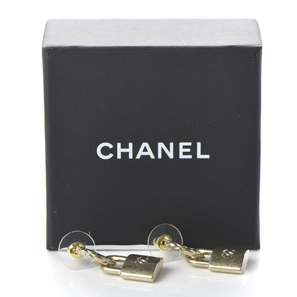 Chanel Metal Lock Drop Earrings Light Gold 5 of 5